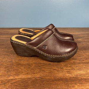 Born Leather Platform Wedge Slip On Clog Mule Size 7